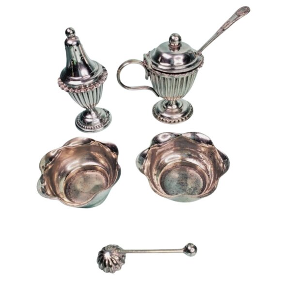 Antique Silver-Plated Salt Cellar Cruet Set: Edwardian Walter Semple Jr. Glasgow - Picture 4 of 12